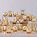 DEVI 48PCS Assorted Gold Votive Candle Holders Bluk, Gold Wedding Decorations, Mercury Glass Candle Holder for Tea Lights, Christmas Party Diwali Centerpieces for Table, Wedding Party Supplies