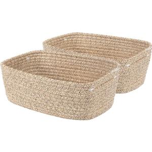 Small Woven Basket - 13" x 8.5" x 5.1" Cute Storage Bins, Handwoven Multi-Purpose Storage Solution Decorative Organizer Baskets for Home, Office, Laundry, and Bathroom, 2 Pack, Brown