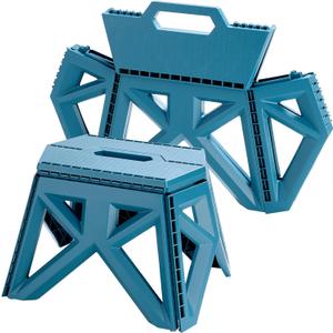 9.2" Blue Collapsible Step Stool - Non-Slip, Hold Up to 300 lbs, Portable Plastic Footstool with Handle | Easy Fold/Open Design for Kitchen, Bathroom, Camping & Home Use