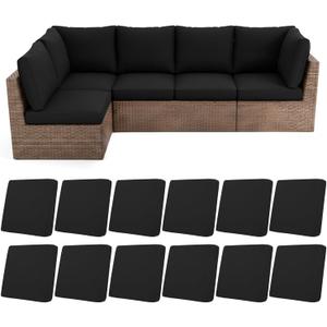 HEBE Stretch Patio Cushion Covers Set 12pcs,Waterproof Outdoor Couch Covers Replacement,Washable Reusable Seat Cushion Slipcovers for Patio Furniture Protector,Chair Cushion Cover