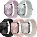 5 Pack Braided Stretchy Bands Compatible with Apple Watch Bands Women Men 38mm 40mm 41mm 42mm 44mm 45mm 46mm 49mm,Nylon Solo Loop Elastic Straps Cloth Wristbands for iWatch All Series 1-10 SE Ultra (Starlight-Silver/Series8-Succulent/Light Purple/Pink Sand/Black)