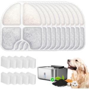 10 Pack Replacement Filters for FEELNEEDY 3Gal/12L Dog Water Dispenser (FN-W13), 5 Month Set for Large Dogs Water Bowl Dispenser, Includes 10 Filters & 10 Sponges