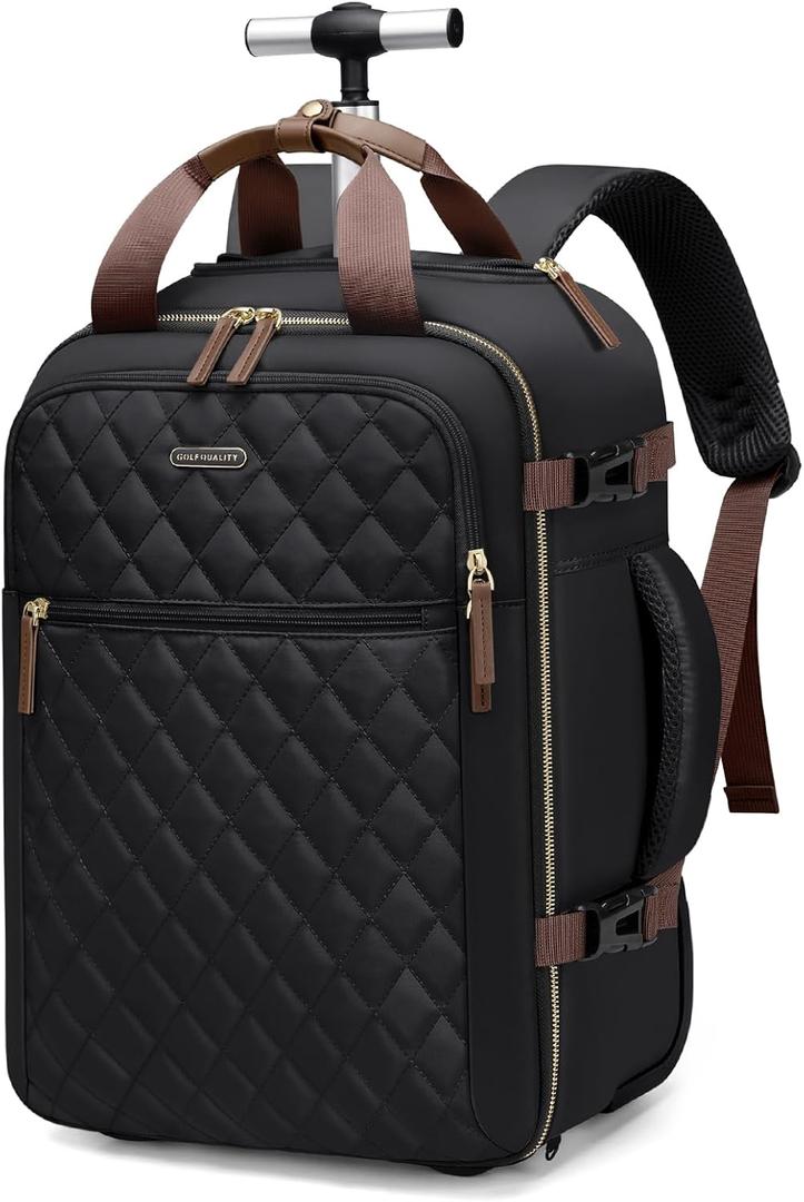 Rolling Backpack for Women,Travel Laptop Backpack with Wheels Roller Wheeled Backpack Underseat Carry On Luggage for Travel Business Trip,Fit 17Inch,Black