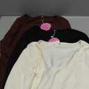 3 Pack Women's Thermal Fleece Long Sleeve Tops, Scoop Neck Slim Fitted Knit Base Layer Undershirts with Thumb Hole (Medium, Brown, White, Black)