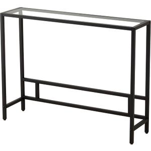 MAJARO Small Modern Console Table for Entryway, Tempered Glass with Metal Frame Sofa Table for Living Room, Hallway, Office (Single-Layer, Black), 38.19 inches x 9.45 inches x 29.13 inches