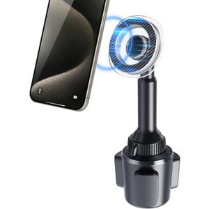 Phone Cup Holder for Car Mount Compatible with MagSafe, Quick Extension Long Arm and 360° Rotation, Fits 3"-4" Cup Holders - Stable & Secure for iPhone 12-17 Series, Not Charger