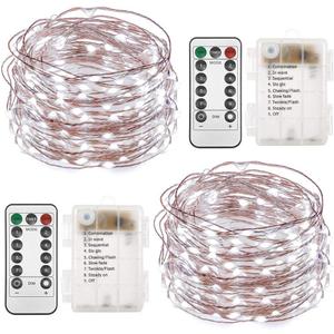 Twinkle Star 2 Pack Christmas Fairy Lights Battery Operated, Total 66 ft 200 Led String Lights Remote Control Timer Twinkle String Lights 8 Modes Firefly Lights for Garden Party Indoor Decor, White