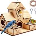 Bird House for Outdoors, 4-Hole Hanging Birdhouse, Bluebird House with Stainless Steel Feeding Tray, Cedar Wood Nesting Box for Wrens, Chickadees and Swallows