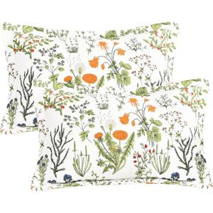 Sanracie Cotton Standard Pillow Shams 20"x26", FlowersPlant Pattern Printed Quilted Pillow Covers Standard Size Soft Breathable Pillow Cases 2 Pcs