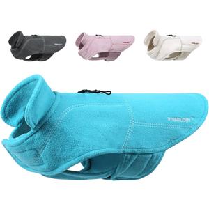 VIVAGLORY Softpad Dog Fleece Vest, Dog Fleece Jacket for Fall & Spring, Coat with Harness Hole, Reflective Light Weight Soft Easy On Adjustable, S, Turquoise (S(Chest: 18-21", Neck: ~12"))