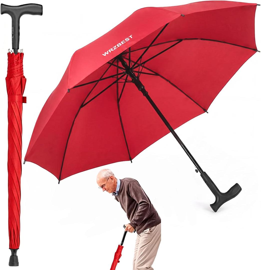 2-in-1 Walking Sticks Umbrella - Windbreak Ribs Walking Cane Umbrella Lightweight, Windproof, Heavy-Duty Frame- Ideal Father's Gift for Climbing, Hiking, Hanging Out on Raining