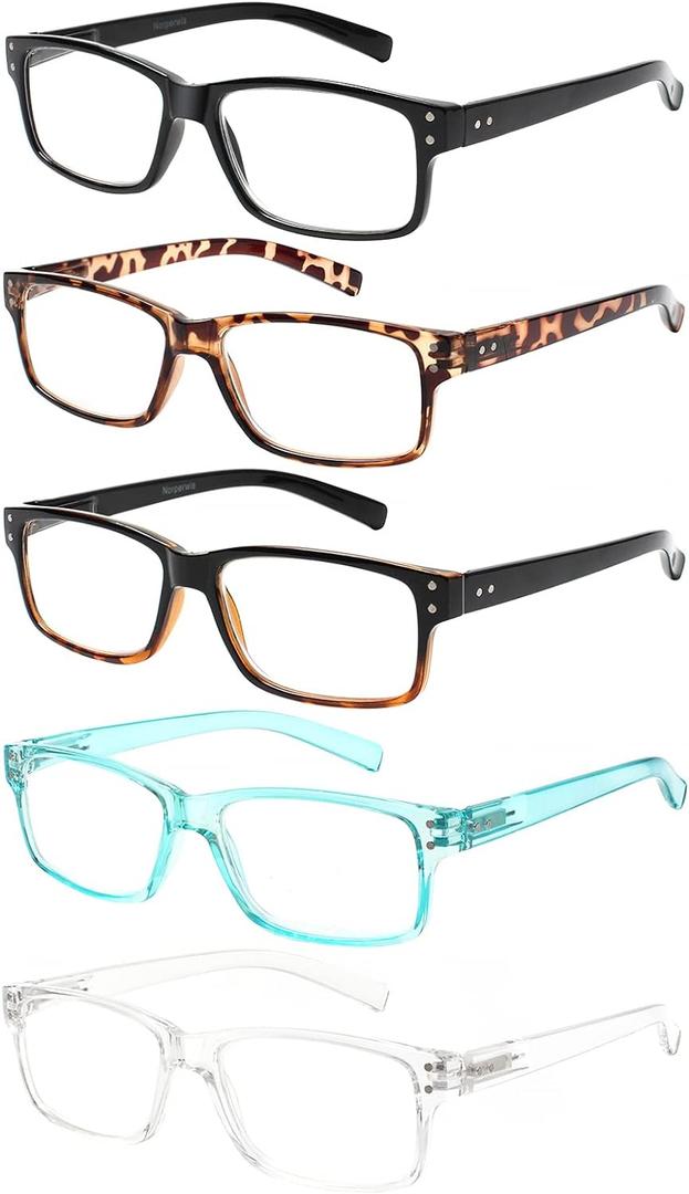 NORPERWIS Reading Glasses 5 Pairs Quality Readers Spring Hinge Glasses for Reading for Men and Women (5 Pack Mix Color -3, 2.00)