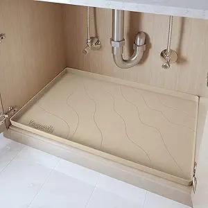 Vangostella Heavy Duty Silicone Under Sink Mats for Kitchen Waterproof 31" x 22", Extra Thick Under Sink Rubber Mat Drip Tray, Raised Edge Under Sink Liner,Prevent Drips, Leaks, Spills,Taupe