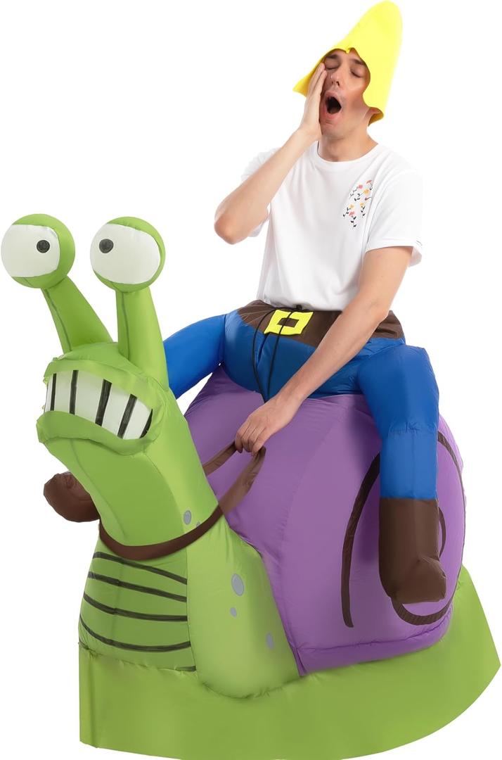 Spooktacular Creations Halloween Inflatable Costume Gnome Ride On Snail Suit, Animal Blow Up Outfit for Cosplay Parties (X-Large(75In))