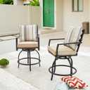 LOKATSE Home 2 PCS Outdoor Patio Bar Height Swivel Chairs with Seat and Back Cushions, for Backyard, Garden, Bistro, Deck, Poolside (Beige)