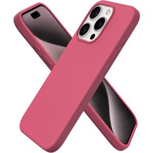 ORNARTO Compatible with iPhone 15 Pro Case 6.1", Liquid Silicone 3 Layers Full Covered Soft Gel Rubber Cover, Shockproof Protective Slim Phone Case with Anti-Scratch Microfiber Lining-Desert Rose