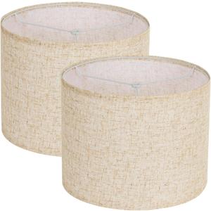 Beige Lamp shades Set of 2, Large Linen Drum Lampshades, 13" Top x 13" Bottom x 10" High Lamp Shade, Replacement Lampshades for Table and Floor Lamps, Pendant Light, Handcrafted, Easy Assembly