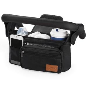 Momcozy Universal Stroller Organizer with Insulated Cup Holder Detachable Phone Bag & Shoulder Strap, Fits for Stroller like Uppababy, Baby Jogger, Britax, BOB, Umbrella and Pet Stroller (Black)