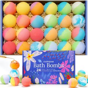 Hemp Oil Bath Bombs Gift Set, 24 Pack Natural Bubble Bath Spa Kit with Pure Essential Oils, Refreshing & Relaxing Bath Gift for Birthday, Mothers Day & Valentines Day