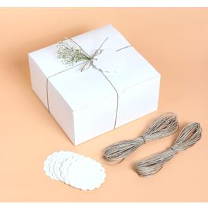 White Gift Boxes (Pack of 20) Size 8x8x4 Inches, Thick Paper Boxes with Lids, Tags & Jute Rope for Bridesmaid Proposals, Wedding Presents, Birthday Party Favor, Baby Shower and Christmas