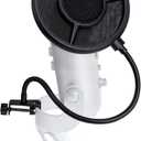 SUNMON Mic Pop Filter for HyperX QuadCast、Blue Yeti and Other Gaming Microphone, Dual Layered Wind Pop Screen with Flexible 360° Gooseneck Clip Stabilizing Arm for Recording, Singing