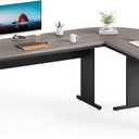 LITTLE TREE 82.67" Long Executive Desk with Drawers, Large L-Shaped Office Desk with Mobile File Cabinet, Farmhouse Computer Office Furniture Work Desk with Storage for Home Office, Gray