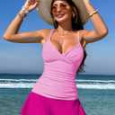 Pink Queen Women's Tummy Control Two Piece Tankini Swimsuits Push Up Swimwear Bathing Suits Pink, XL