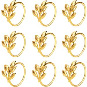 KPOSIYA Set of 20 Leaf Napkin Rings Metal Gold Napkin Holder Table Napkin Rings for Dinning Table Parties Everyday (Ye Zi-Gold 20)