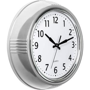 Bernhard Products Retro Wall Clock 12 Inch Silver Kitchen 50's Vintage Design Round Silent Non Ticking Quality Quartz Battery Operated for Home/Office/Kitchen/Living Room/School Classroom