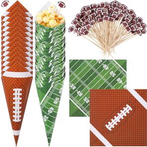 Jingmore 160 Pcs Football Party Supplies Kit Football Popcorn Cones Cups with Cocktail Picks for Charcuterie Food Appetizers Snacks, Food Boxes for Party Favors Decorations