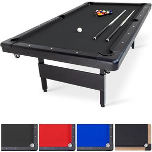 GoSports 6, 7, or 8 ft Billiards Tables - No Assembly, Choose Your Color - Portable Pool Table Includes Full Set of Balls, 2 Cue Sticks, Chalk and Felt Brush