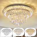 COCOSTAR Sliver Elegant LED Crystal Raindrop Ceiling Light, 18" Modern Flush Mount Chandelier Light Fixture with Remote Control, 3CCT Dimmable, for Living Room Kitchen Island Bedroom Entryway Foyer (Silver)