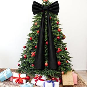Knitgrip 20 x 71 Inches Christmas Extra Large Velvet Bows Christmas Tree Topper Decor Giant Xmas Tree Toppers Bows for Home Wreath Wall Backdrop Birthday Wedding Party Decorations(Black)