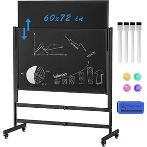 Mobile Chalkboard Height Adjustable - 60x72 inches, Large Rolling Blackboard Double-Sided, Magnetic Black Board on Wheels for School Home Office