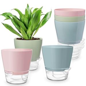 Hayder Plant Pots 6 inch Set of 6, Self Watering Flower Pots Indoor Outdoor, Self Watering Planters with Drainage Hole & Clear Saucer Reservoir