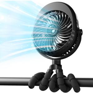 AMACOOL Portable Misting Stroller Fan, Rechargeable Mister Fan with Water Spray, 270Pivoting, Flexible Tripod Clip on Mist Cooling Fans for Disney Travel Beach Outdoor Car Seat Treadmill Golf Cart (2600mAh, Black)