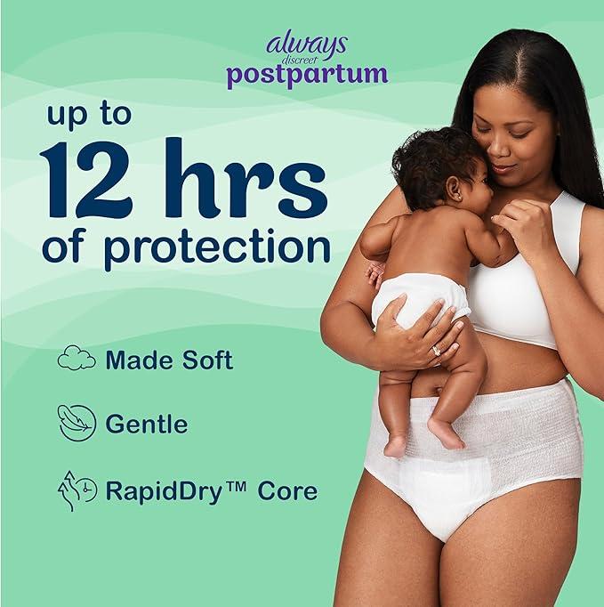 Always Discreet Postpartum and Adult Incontinence Underwear for Women, Large, Maximum Protection, 14 Count