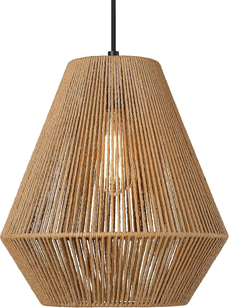ELYONA Woven Pendant Lights Modern Boho Hanging Lamp with 12" Handwoven Rattan Basket Shade Adjustable Rustic Pendant Light Fixtures for Kitchen Island Farmhouse Dining Room Bar Bedroom Foyer Hallway
