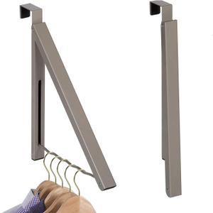 HOLDN STORAGE Over The Door Hanger - Closet Hanger Retractable Collapsible Folding Hanging Rack Organizer for Clothes & Towels Ideal for Bathrooms, Dorm Rooms Etc. - Satin Nickel (Includes one Hook) (Single Set: 1 Pack)