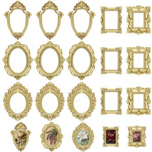 3 x 15PCS Vintage Resin Picture Frame Mini Photo Frame Tiny Gold Antique Frames Small Picture Frame Oval Rectangle Wall Hanging for Tabletop Display Home Decor (Gold, Classic), 2.2 inches x 2.8 inches