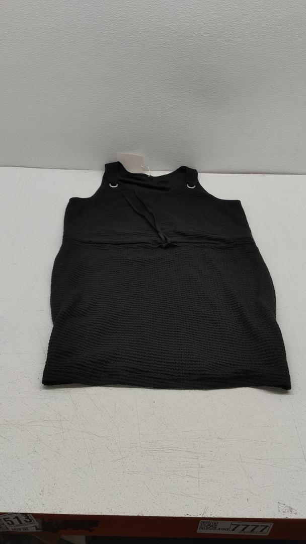 Women's Waffle Knit Belted Tank A Line High Waisted Dresses Square Neck Sleeveless Summer Short Dress, XL