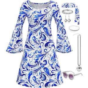 WYHDY 6070s Disco Outfit Women 70s Dress for Women Disco Dress Hippie Dress Accessories Halloween Party Cosplay (L)
