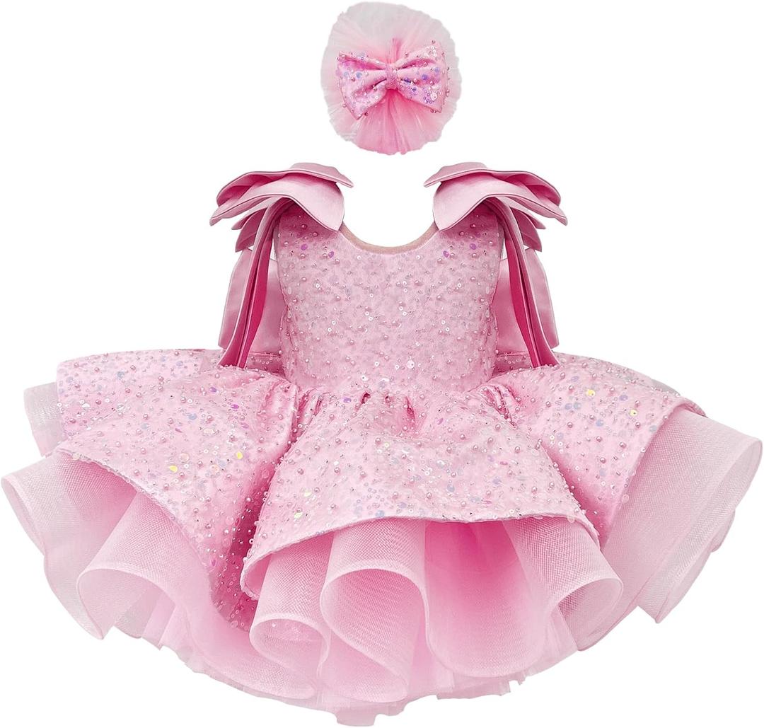 Fairy Tale Tutu Dress for Girls  Sparkly Party Dress with Sequin Bow Headband for Birthdays and Celebrations (5-6 Years, Pink)
