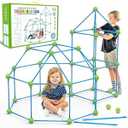 Spring Flower Fort Building Kit for Kids, STEM Construction Toys, Educational Gift for 3 4 5 6 7 8 9 10 11 12 Years Old Boys and Girls, Ultimate Creative Set For Indoor & Outdoors Activity, 140 Pcs, Green