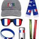 France Soccer Fan Gear Set, 7 Pcs 2026 Game Day Accessories with Hat, Scarf, Flag Sunglasses, Wristband, Flag Face Paint & Cheer Sticks, Soccer Party Supplies for Watch Parties