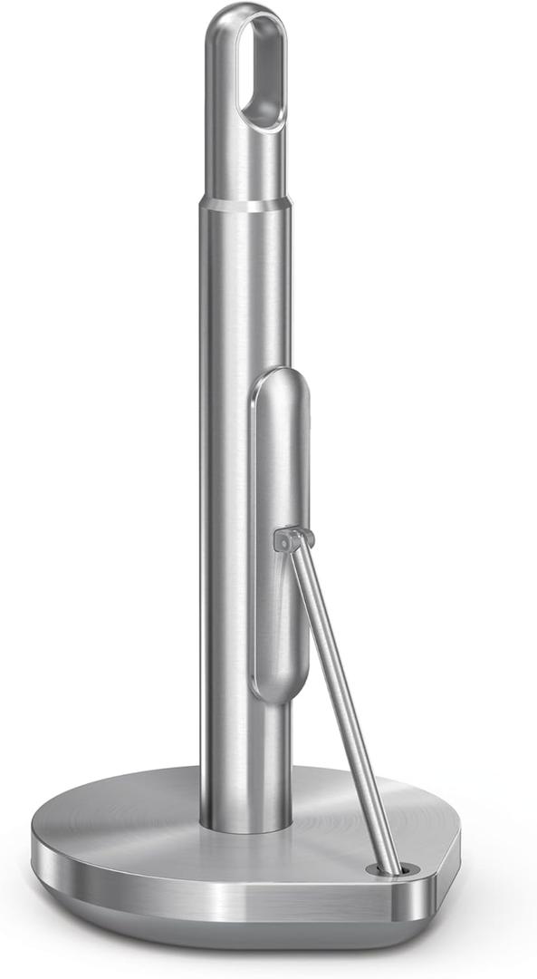 simplehuman Tension Arm Standing Paper Towel Holder, Heavy-Duty, Easy One-Handed Tear, Kitchen Countertop, Brushed Stainless Steel