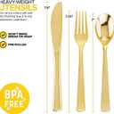 400PCS Pre Rolled Gold Plastic Silverware Sets - Heavy Duty Gold Cutlery - Include 100 Pack Wrapped Disposable Utensils with Napkins for Parties, Dinners & Weddings