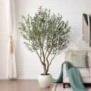 VeriNatural Artificial Olive Tree 7FT Faux Plant Home Decor - Large White Pot with Lifelike Silk Leaves, UV Resistant & No Maintenance - Indoor Outdoor Fake Tree for Modern Office Living Room,VN164