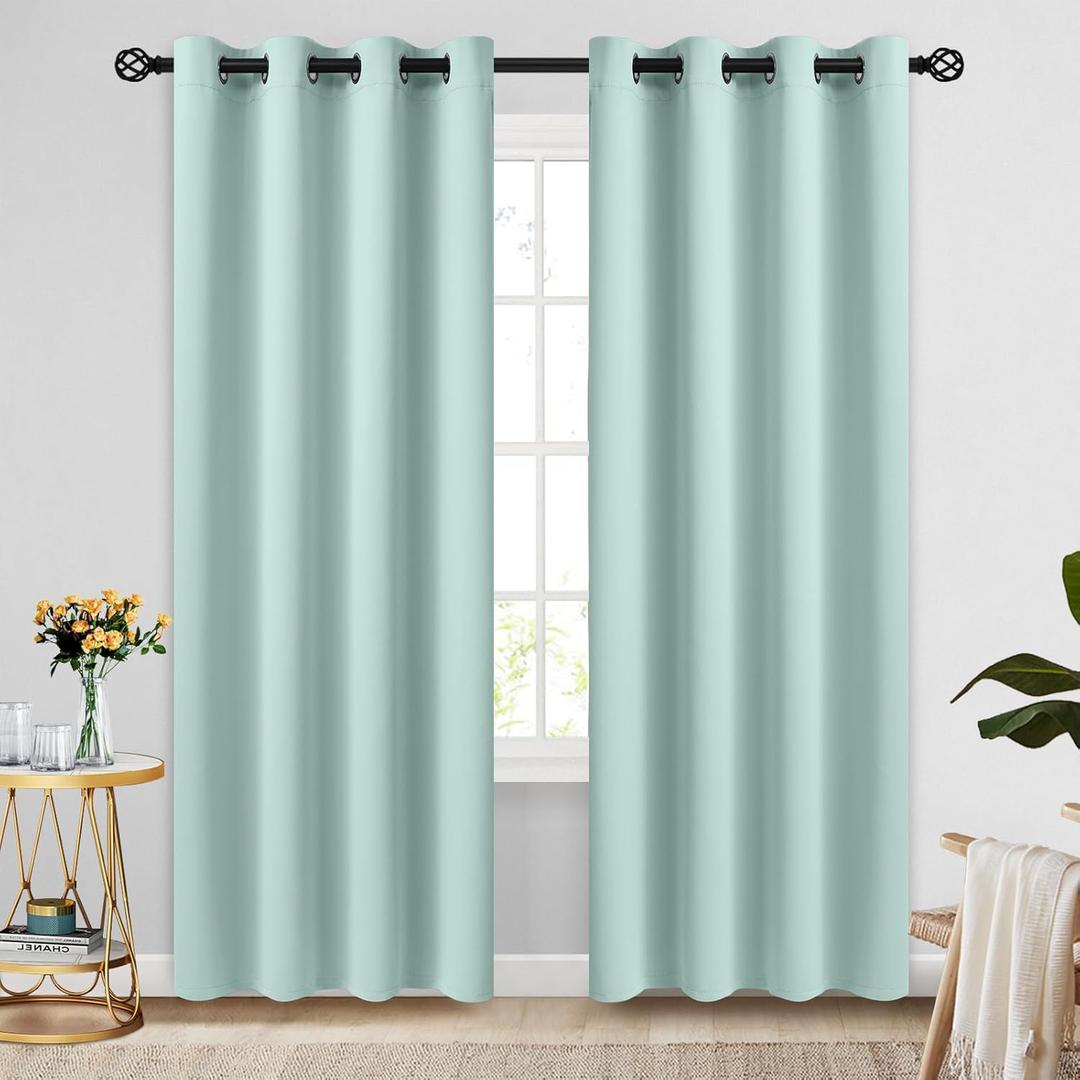COSVIYA Grommet Blackout Room Darkening Aqua Curtains 84 inch Length 2 Panels,Thick Polyester Light Blocking Insulated Thermal Window Curtain Drapes for Bedroom/Living Room,52x84 inches