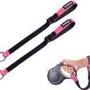 PetBonus 2 Packs Short Dog Leash, Safety Wrist Strap for Retractable Dog Leash, Reflective Design and Adjustable Soft Padded Handle, Extra Layer Security for Pet Stroller (Pink, Pink)